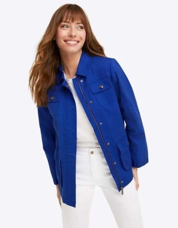 Draper James Jackets & Blazers - Draper James Belted 100% Cotton Twill Jacket in French Blue, Sz L